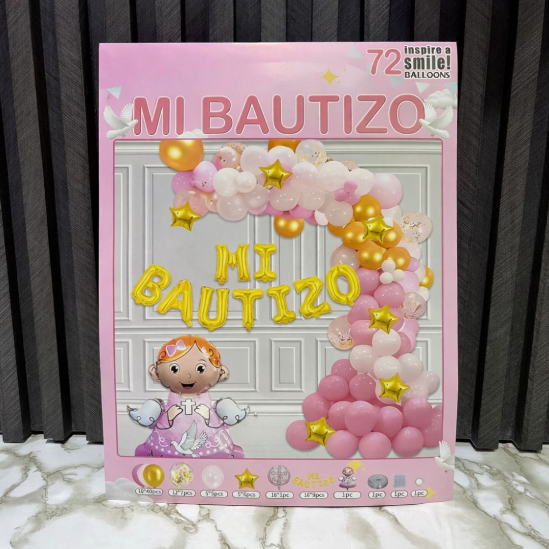 ARCO DE GLOBOS BAUTIZO ROSA