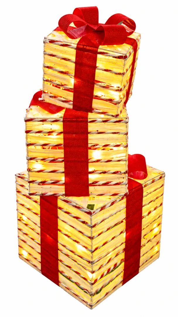 REGALOS X 3 BLANCO CON ROJO TIPO CANDY CON LUZ CALIDA