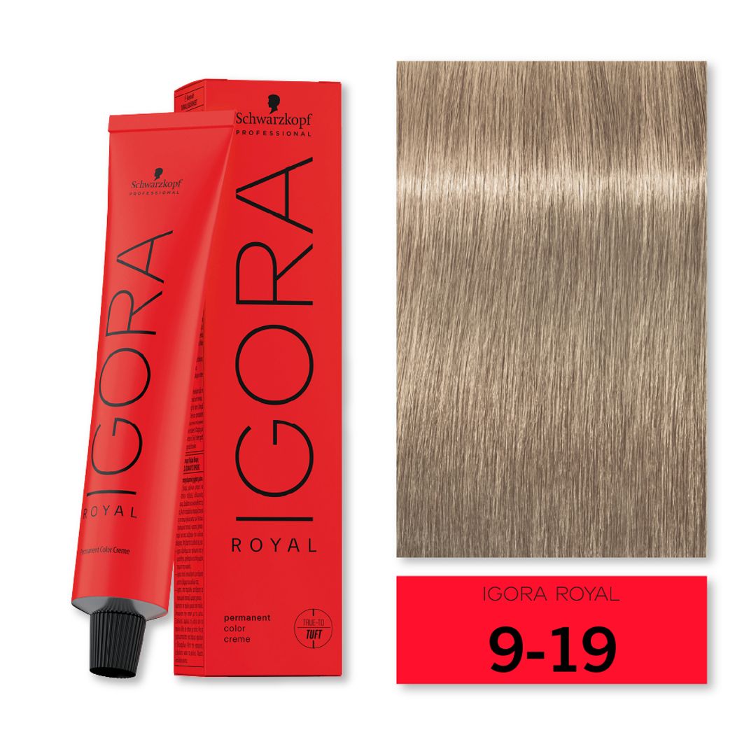 TINTE IGORA ROYAL 9-19 RUBIO EXTRA CLARO CENIZA VIOLETA 60G