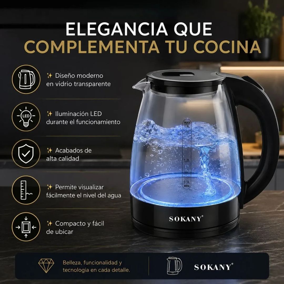 Hervidor Eléctrico de Vidrio SOKANY 2L