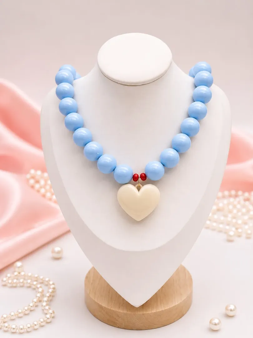 Collar Chicle # 16 azulbb/ rojo y beige