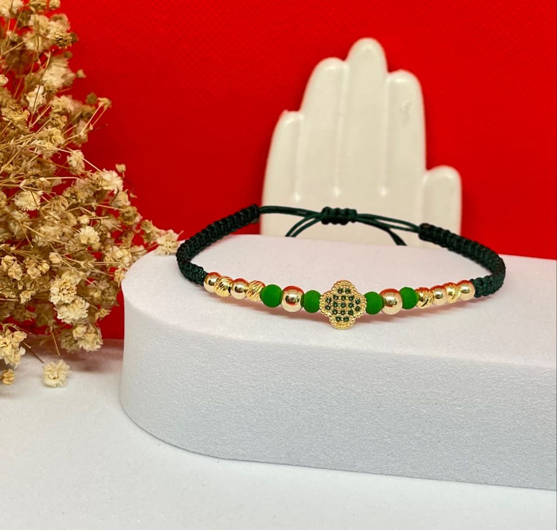Pulsera van cleef verde balin 5mm, 4mm liso y balin 4mm italy