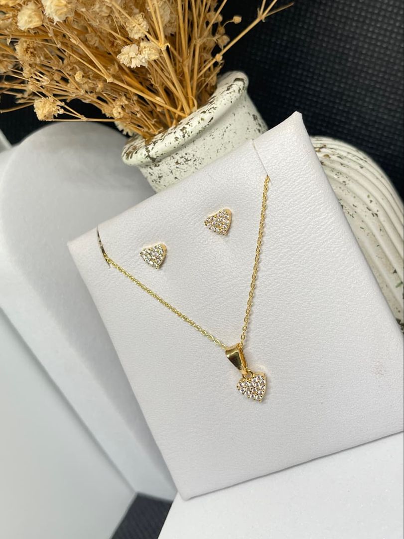 Set conjunto corazon cristal + cadena aros delgada 45cm