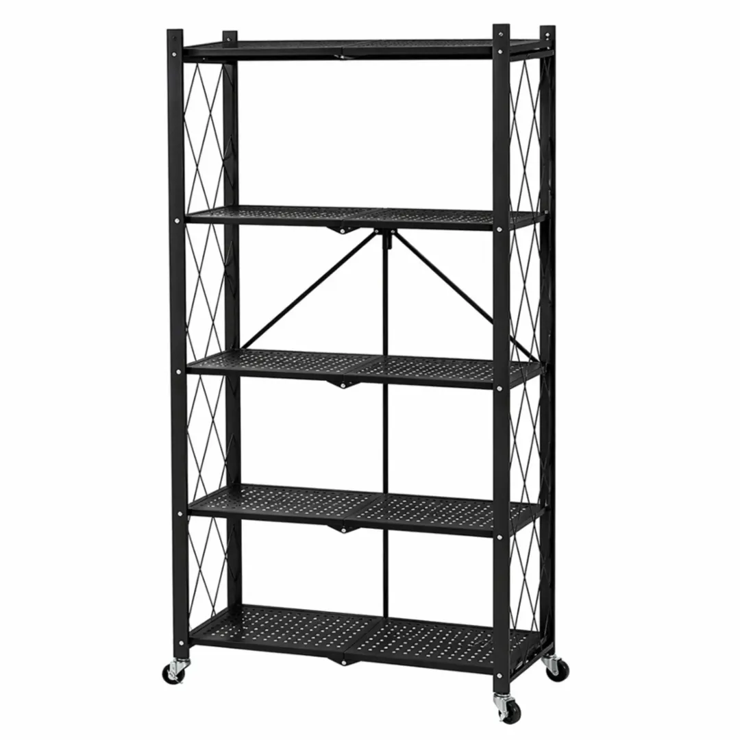 ORGANIZADOR ESTANTERIA METALICO 5 NIVELES PLEGABLE CON RUEDAS 158x70x34CM