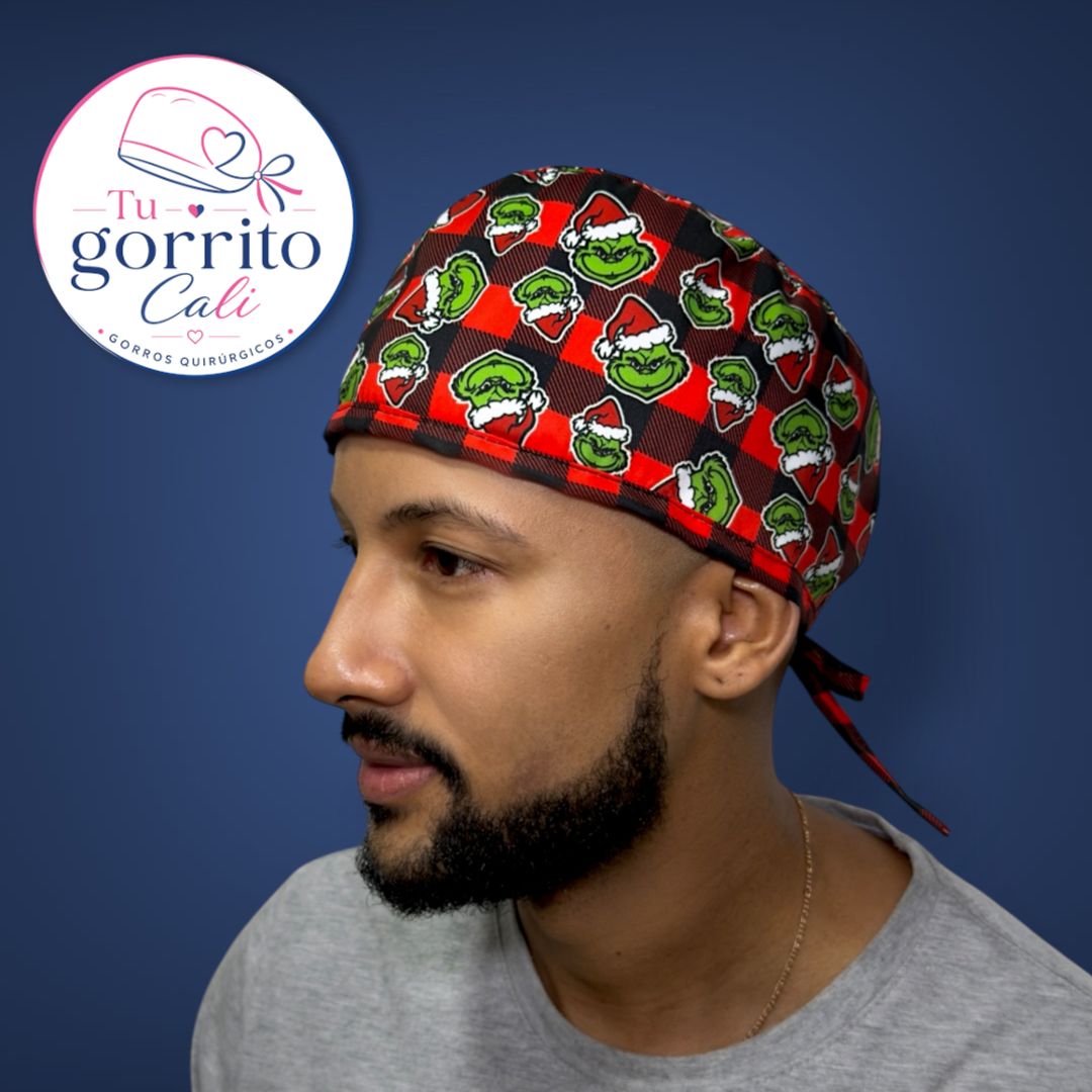 Grinch Navidad cuadros rojos hombre 