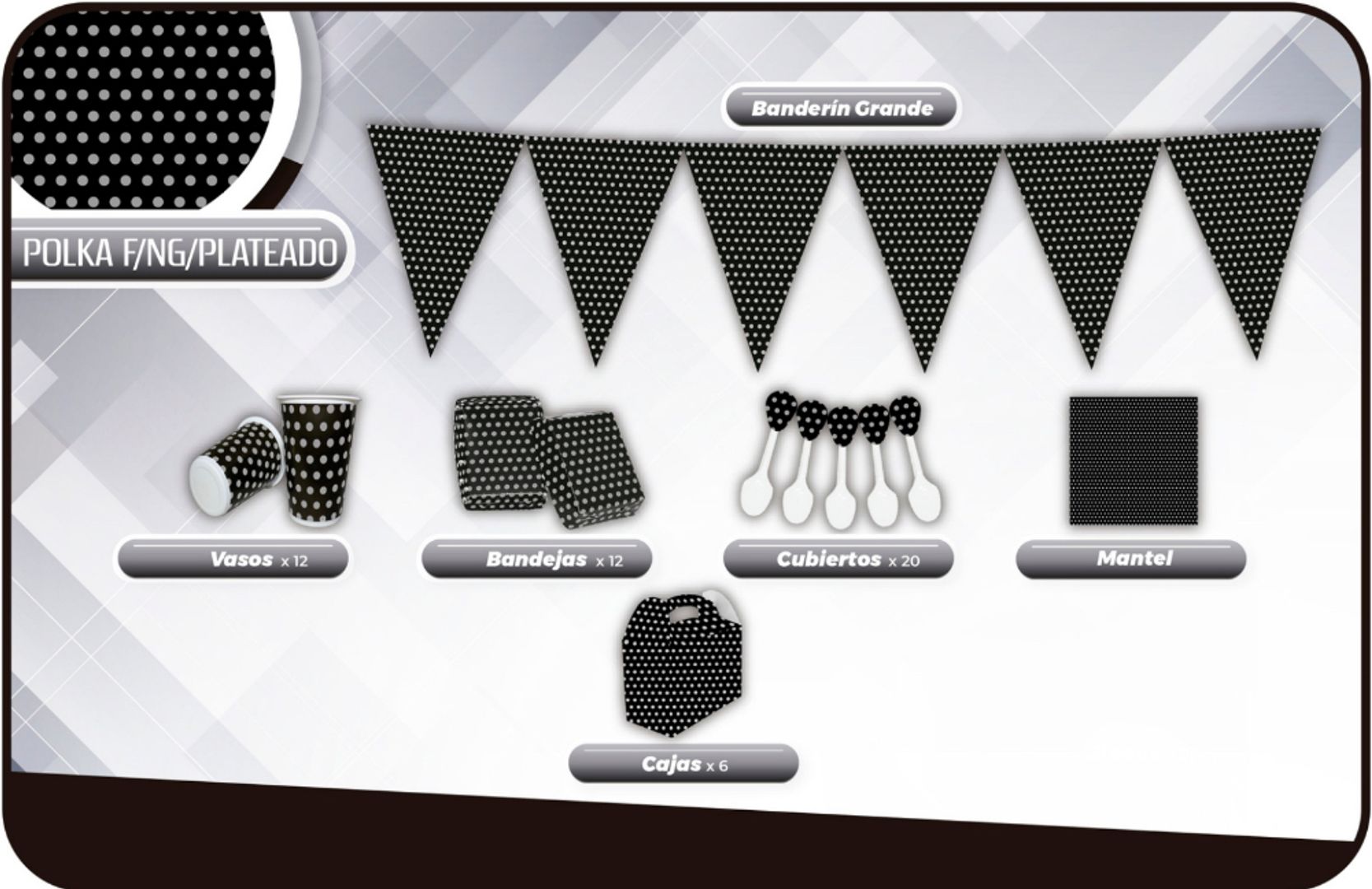 DECORACIÓN POLKA FONDO NEGRO PLATEADO
