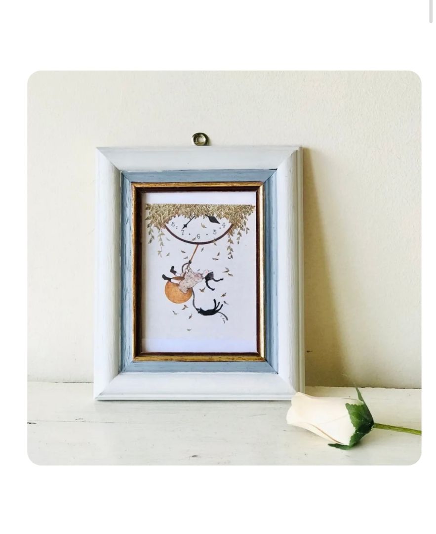 Cuadro Niña, hamaca y reloj 