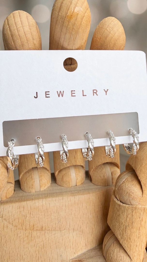Set Trenzado Plata con cristales