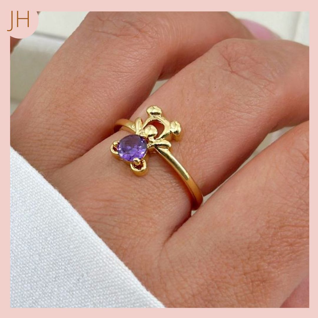 Anillo Osito Circón Lila y Cristal