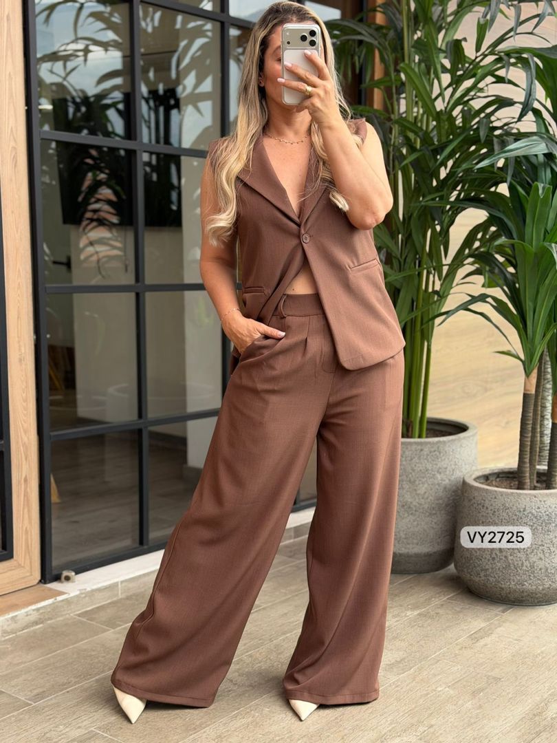 SET CHALECO LARGO BOTON Y PANTALON PINZAS VY2725