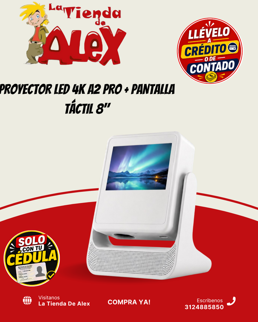 PROYECTOR LED 4K A2 PRO + PANTALLA TÁCTIL 8"
