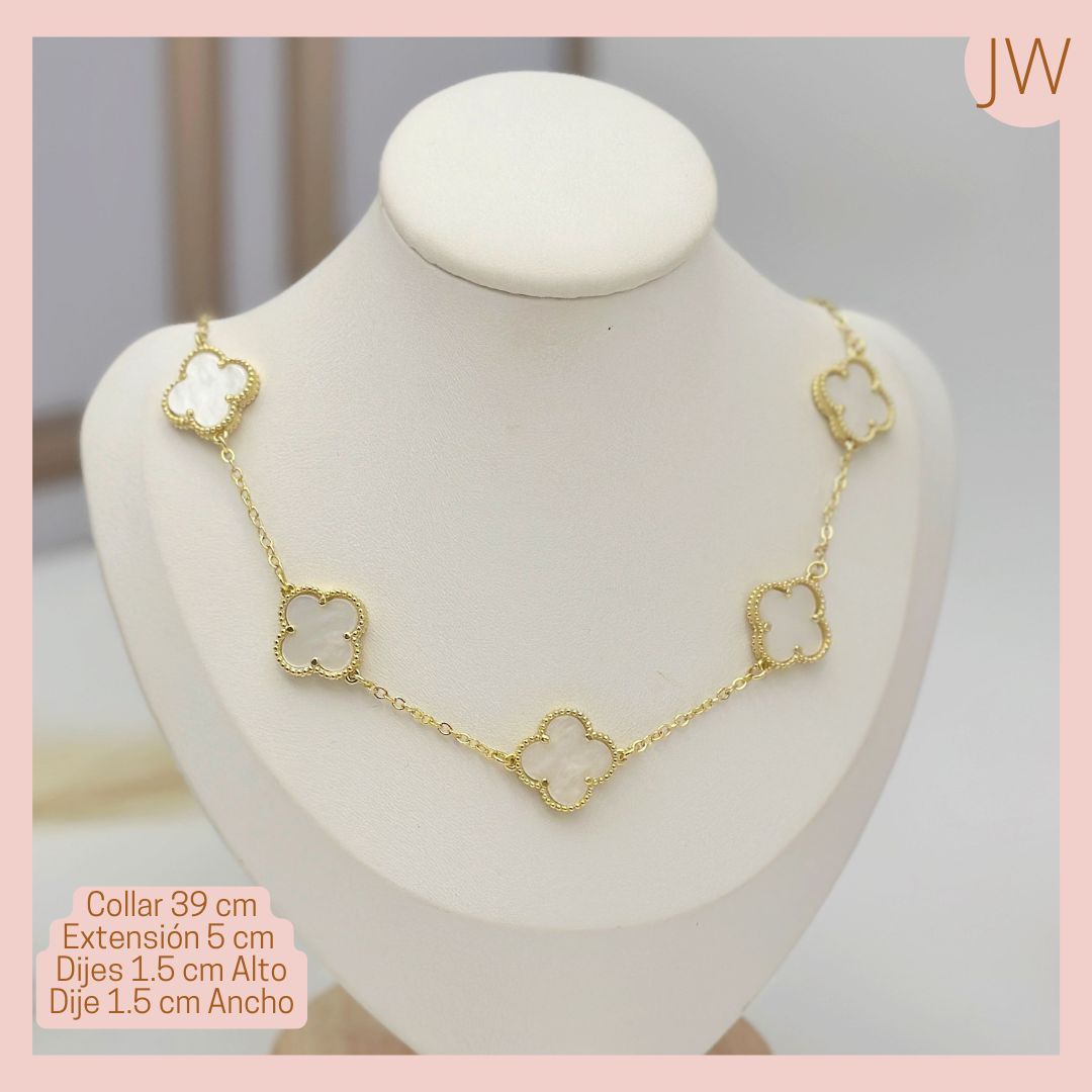  Cadena Trébol Plano Baño en Rodio