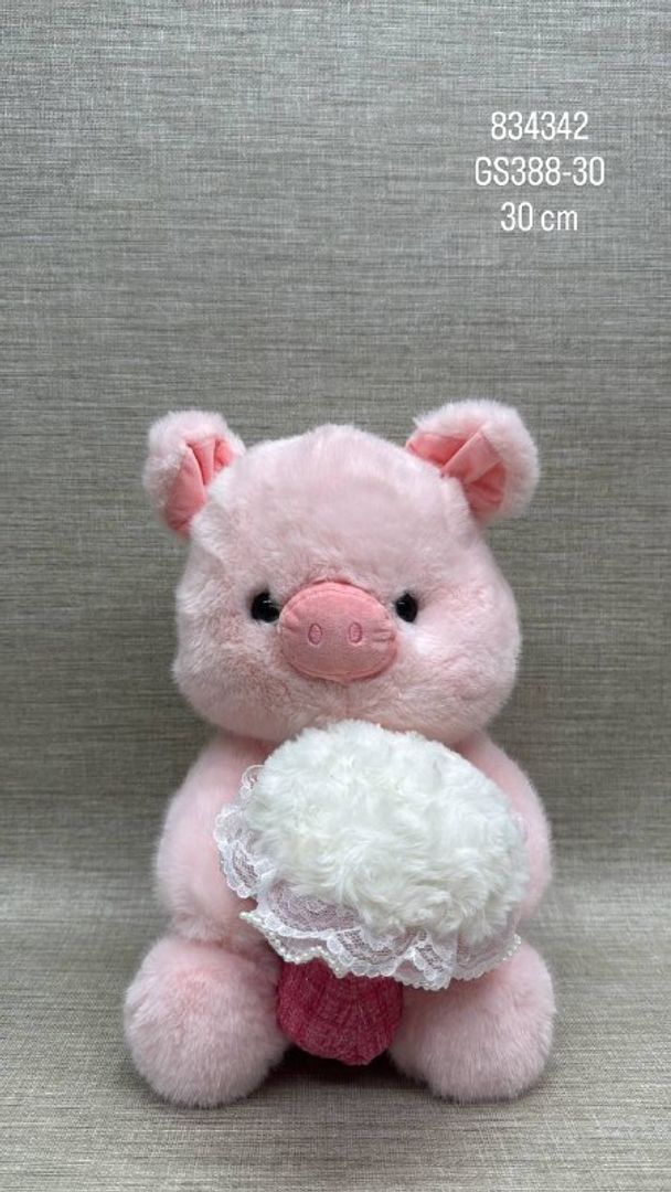 CERDITA CON RAMO DE ROSAS 30 CM 