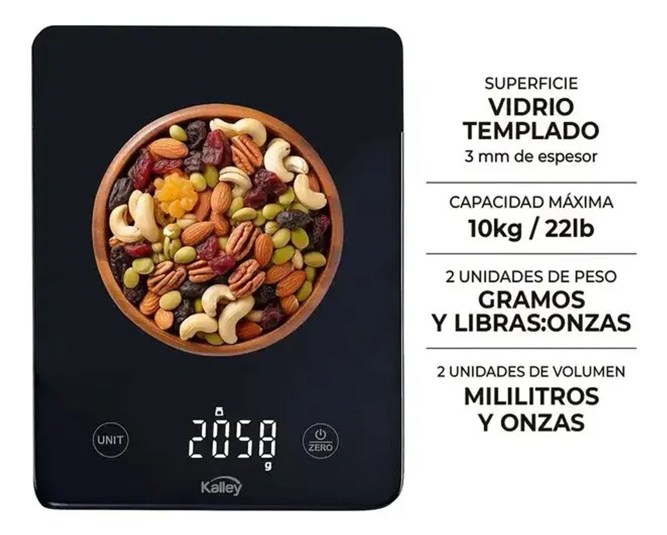 GRAMERA DE COCINA KALLEY VIDRIO TEMPLADO