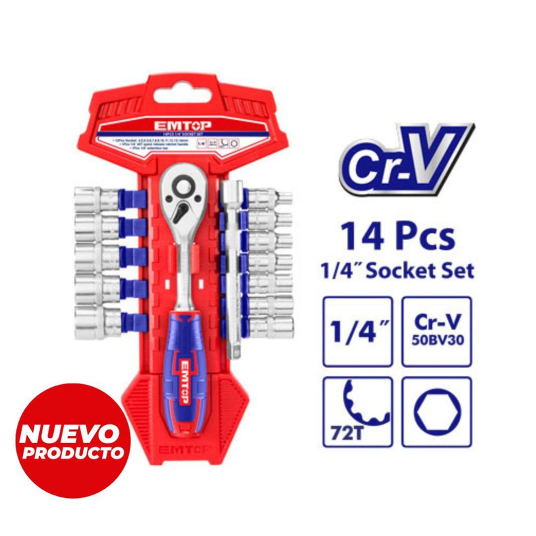 EMTOP RATCHET 1/4" 14PCS Cr-V SUPER EMTOP