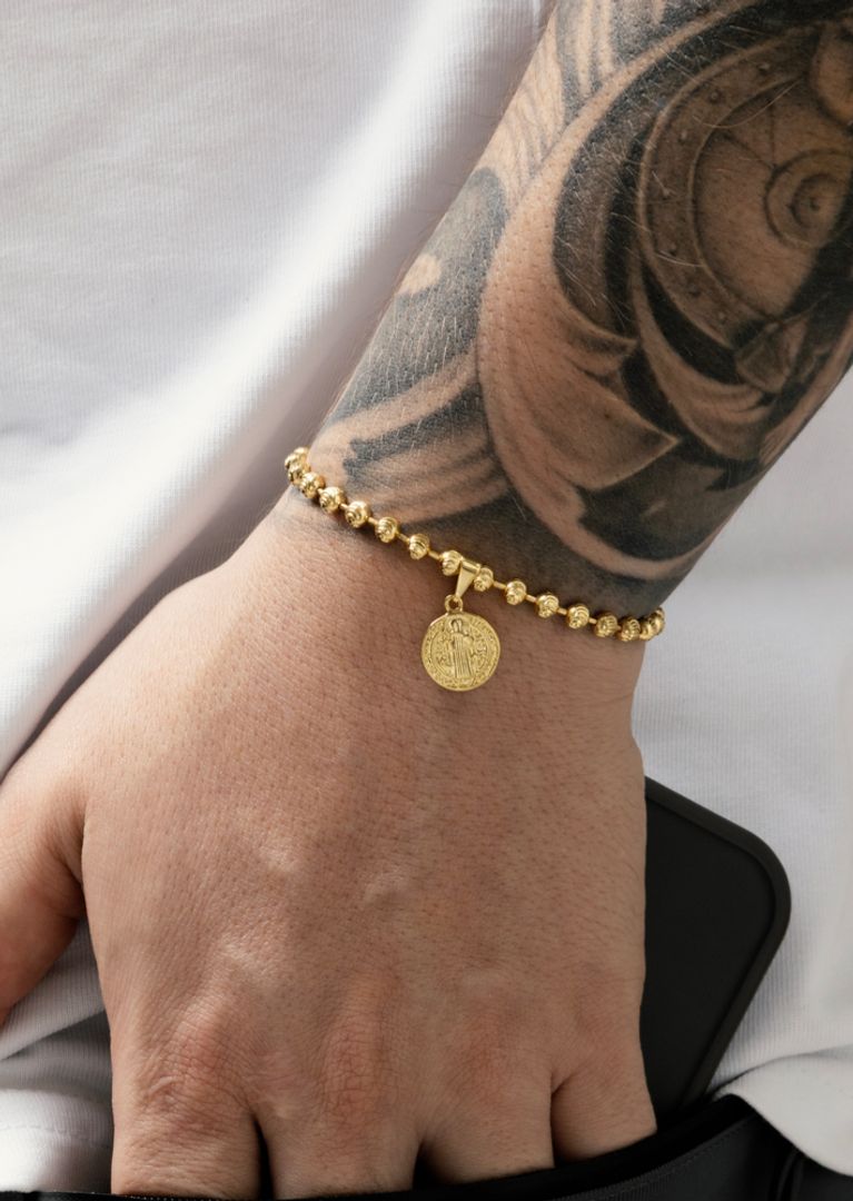 Pulsera militar diamantada con san Benito 