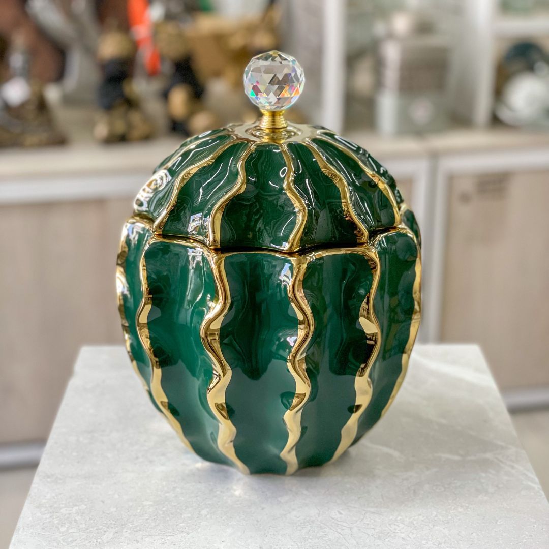 Anfora luxury verde con dorado redonda