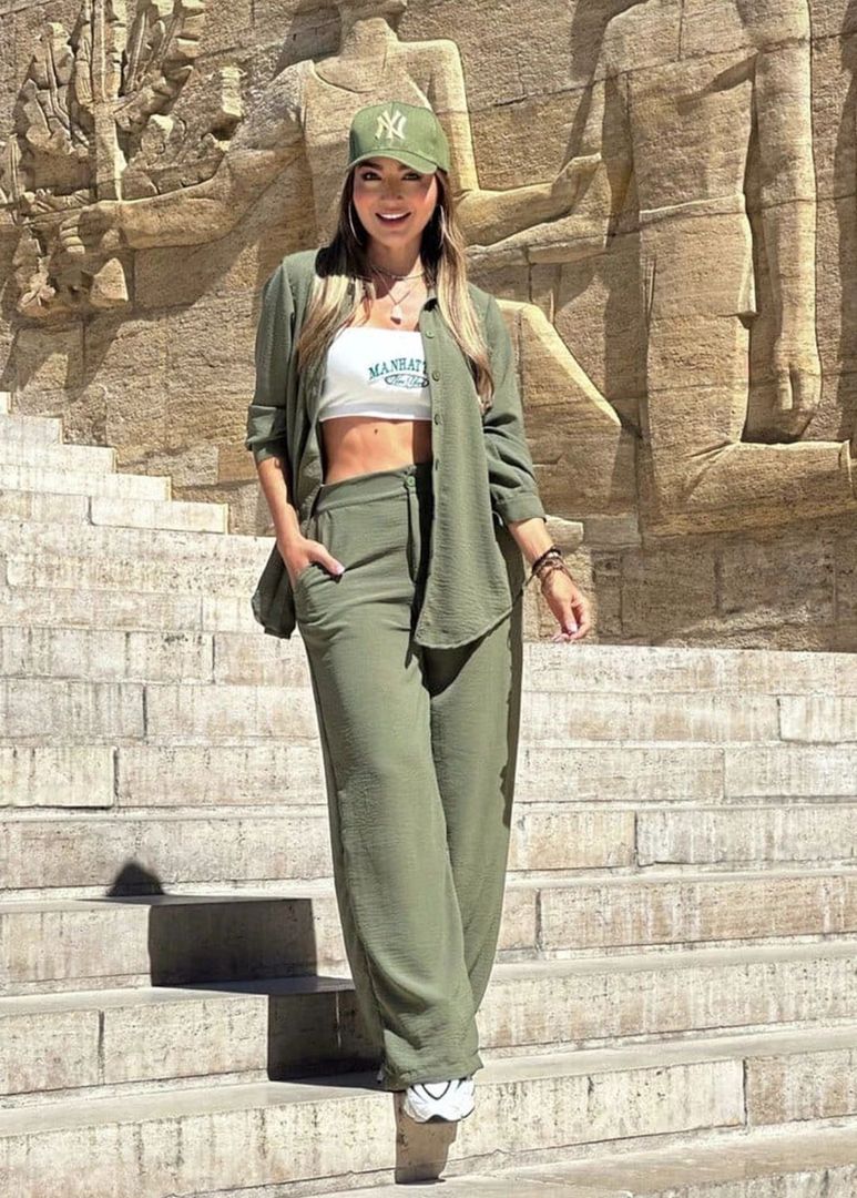 Conjunto tela crepé manga larga 