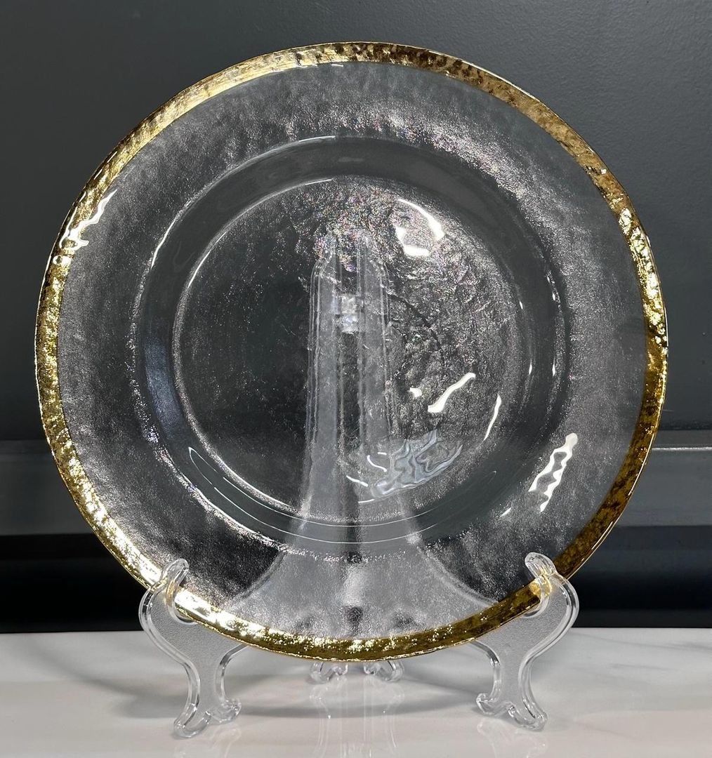 PLATO BAJO TRANSPARENTE FILO DORADO EN CRISTAL
