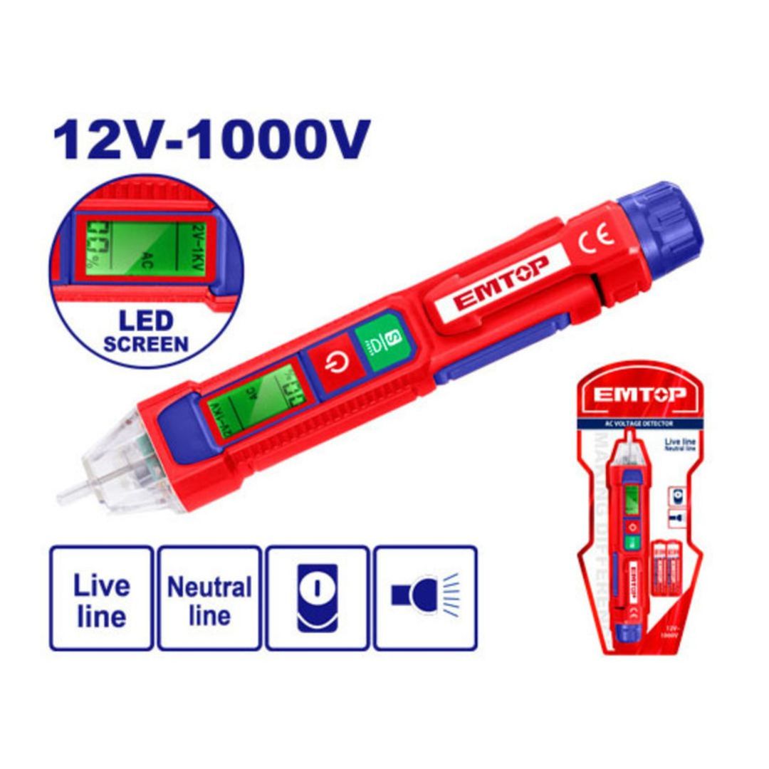 EMTOP DETECTOR DE VOLTAJE SIN CONTACTO 1.000V INDICADOR SONIDO Y LUZ SUPER EMTOP