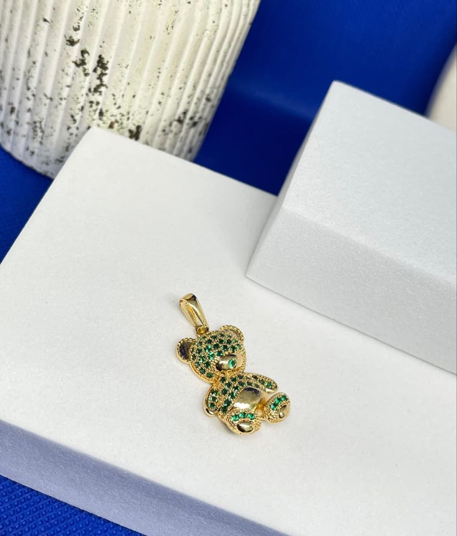 Dije oso circonias verde 3.5cm tallado