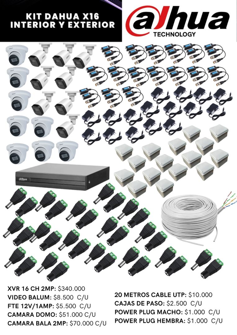 KIT DAHUA X16 INTERIOR Y EXTERIOR