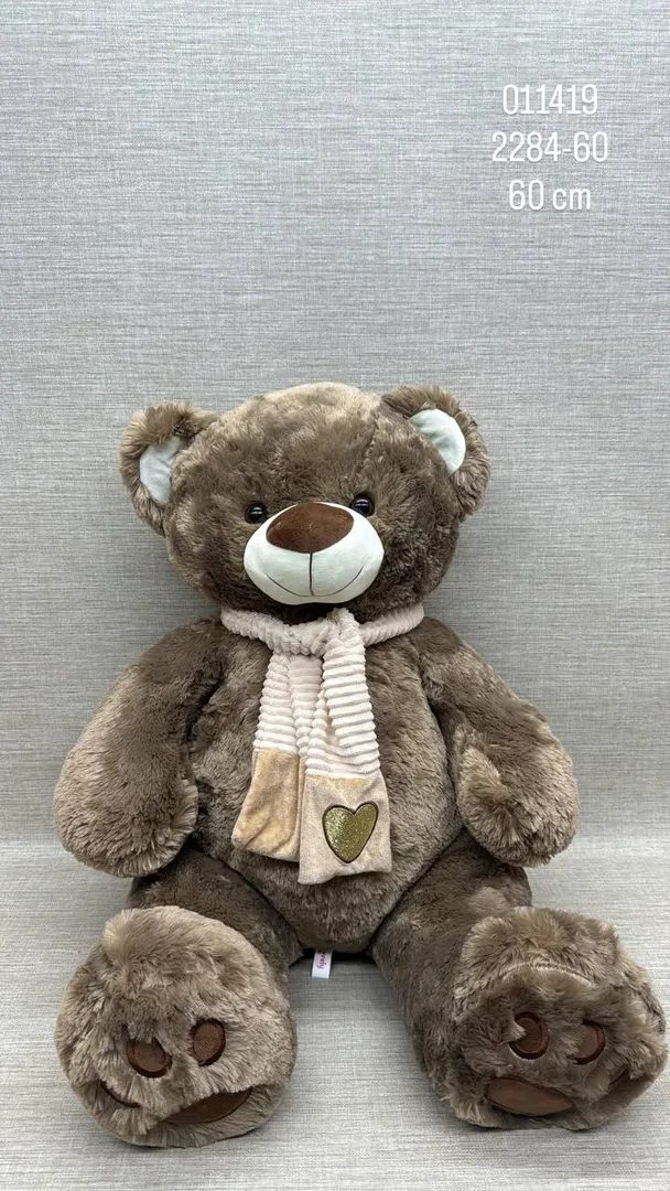 OSO CAFÉ CON BUFANDA DE CORAZÓN 60 CM