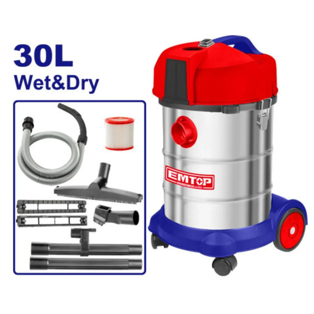 EMTOP ASPIRADORA 1.400W/120V 30LTS SECO/HUMEDO+ACCESORIOS SUPER EMTOP