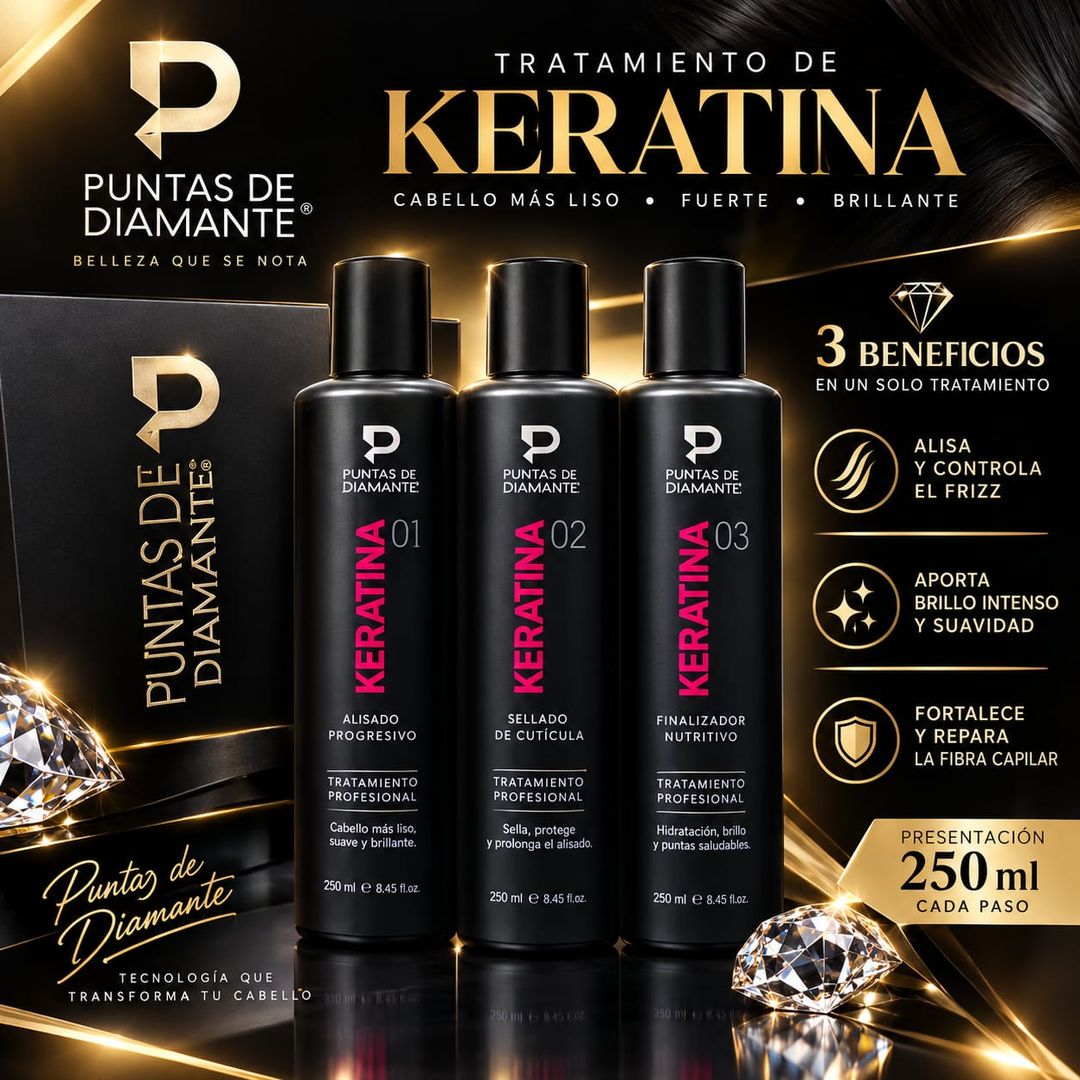 PUNTAS DE DIAMANTE KERATINA HIDROLIZADA 250 ML KIT*3