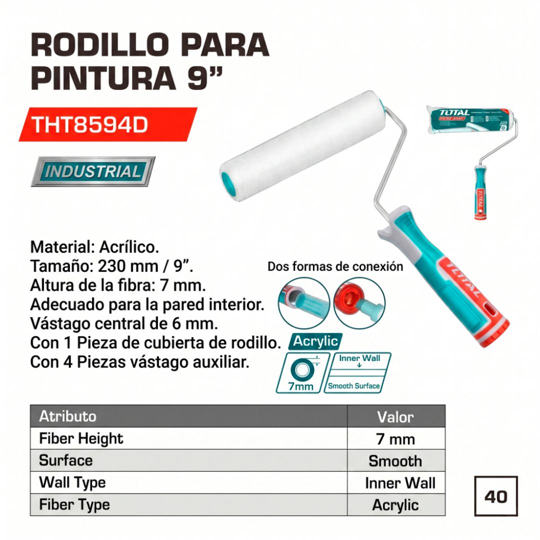 RODILLO PARA PINTAR 9" 230MM SUPERFICIE PLANA