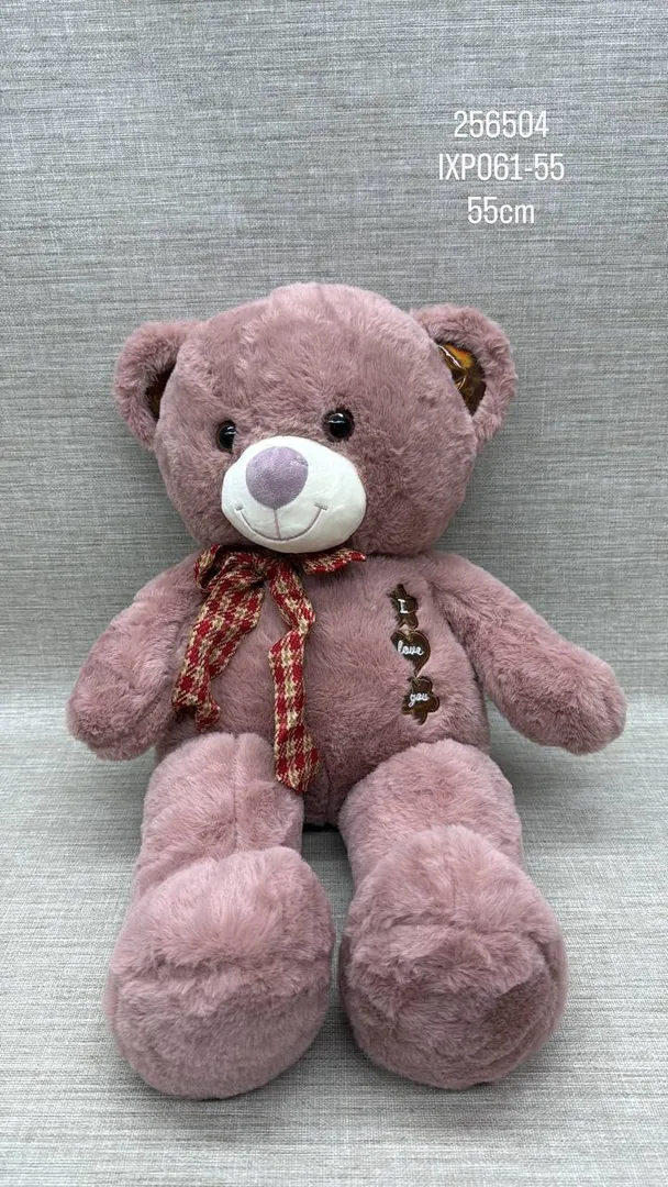 OSO ROSA PALO CON MOÑO DE CUADROS 55 CM