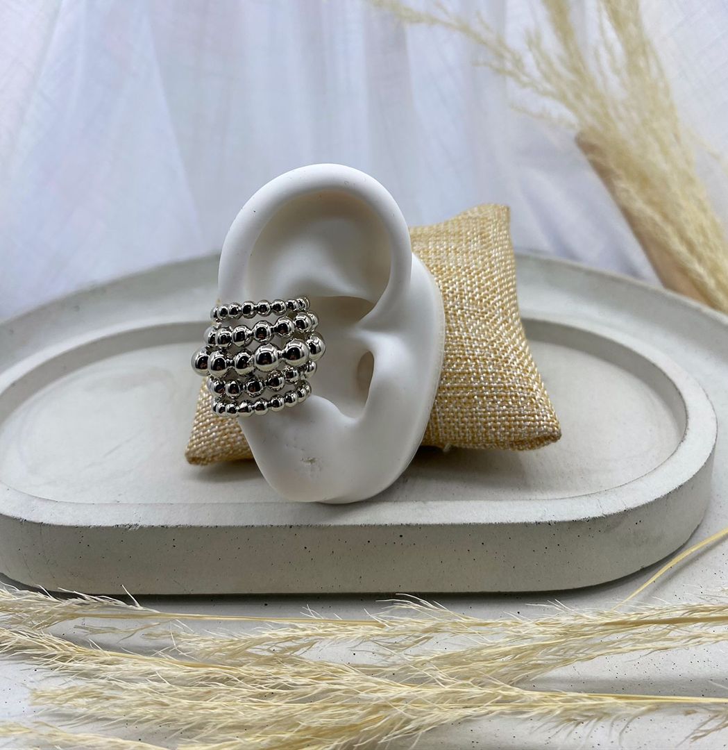 Earcuff plateado, perlas, covergold 
