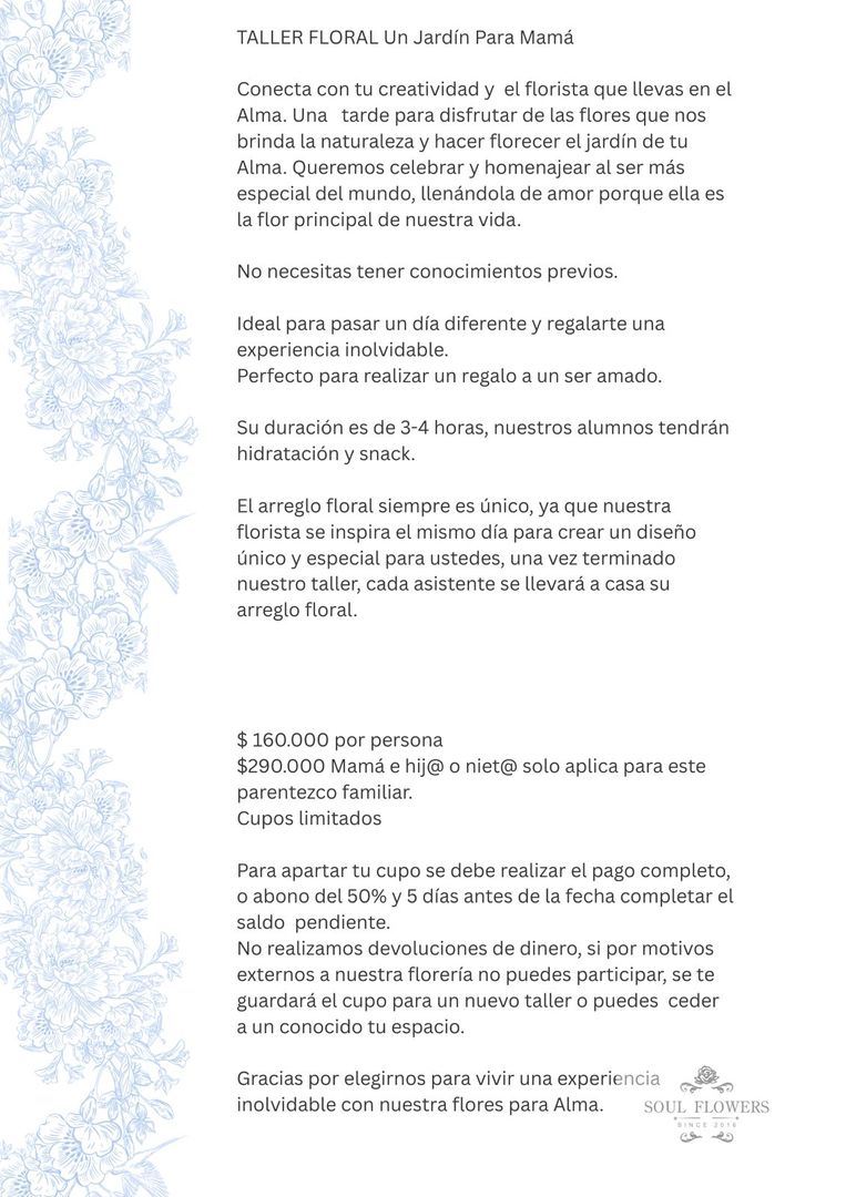 TALLER FLORAL EDICIÓN MADRES