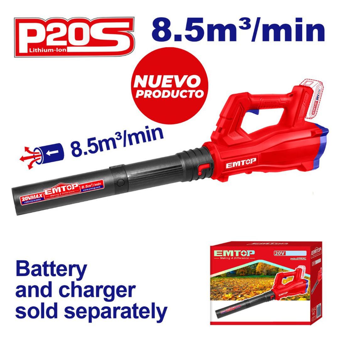 EMTOP SOPLADORA INALAM 20V VOLUMEN DE AIRE 8.5M3/MIN NO INCLUYE BATERIA NI CARGADOR SUPER EMTOP