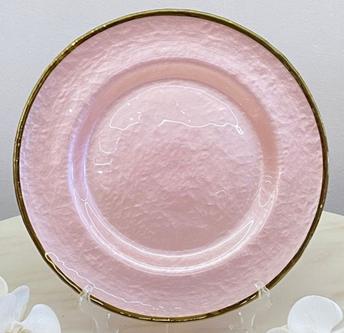 Bajo Plato Cristal rosa borde Dorado