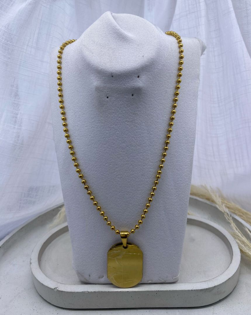 Cadena con placa, dorada, acero 