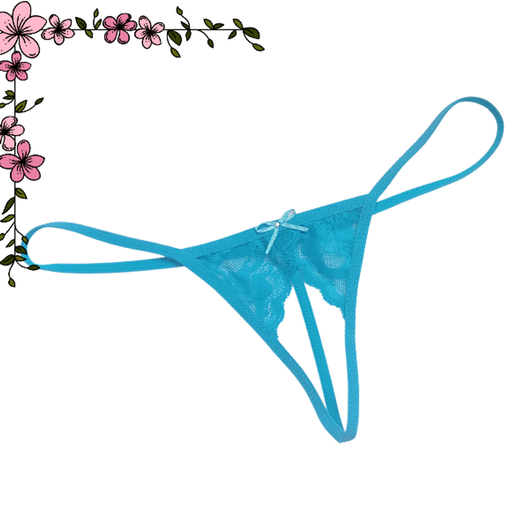 Tanga hilo en encaje con apertura 