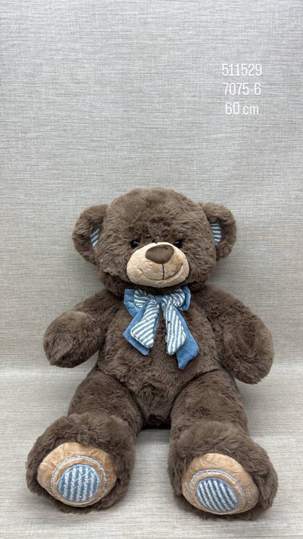 OSO CAFÉ CON MOÑO AZUL 60 CM