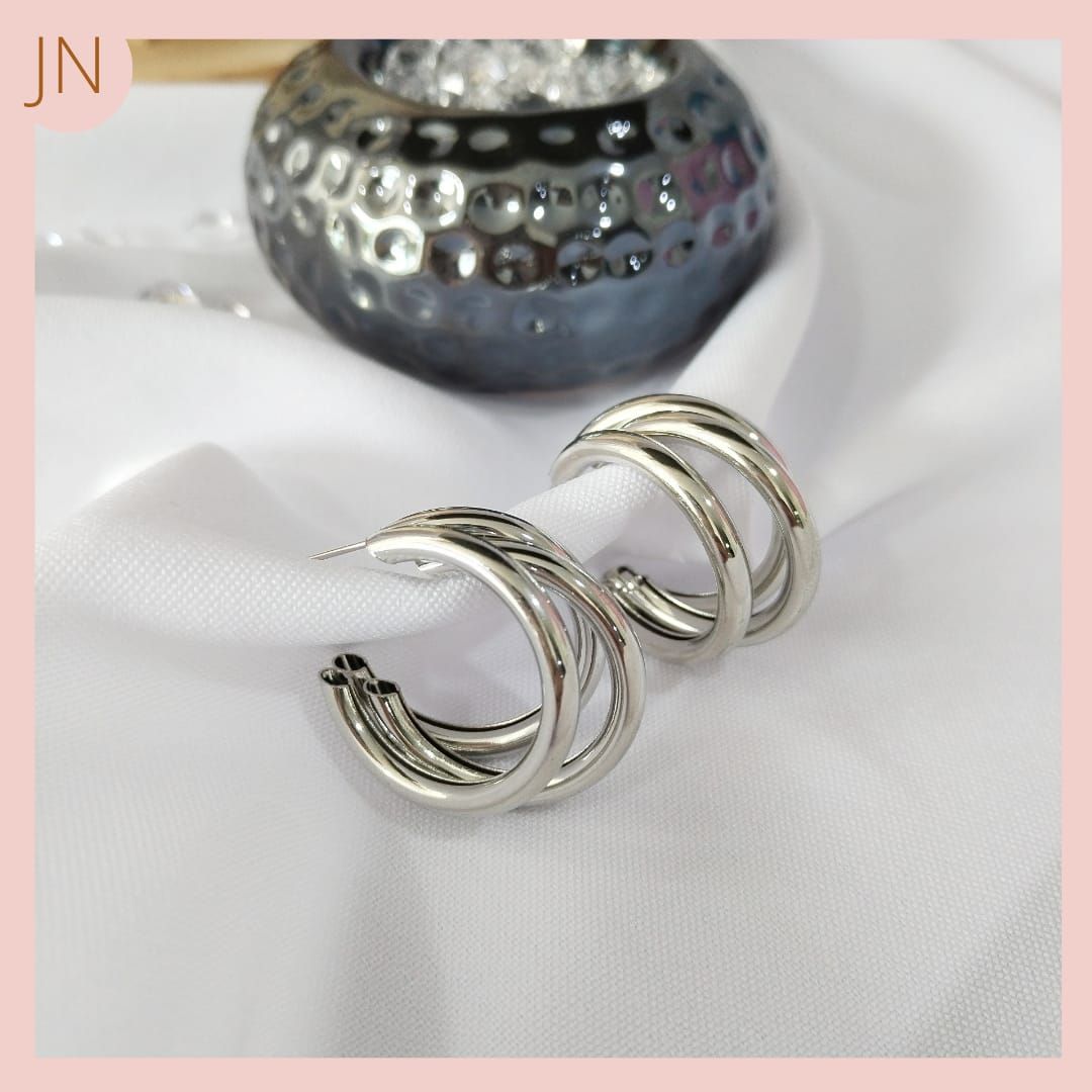 Aretes 3 lineas Plateado Rodio