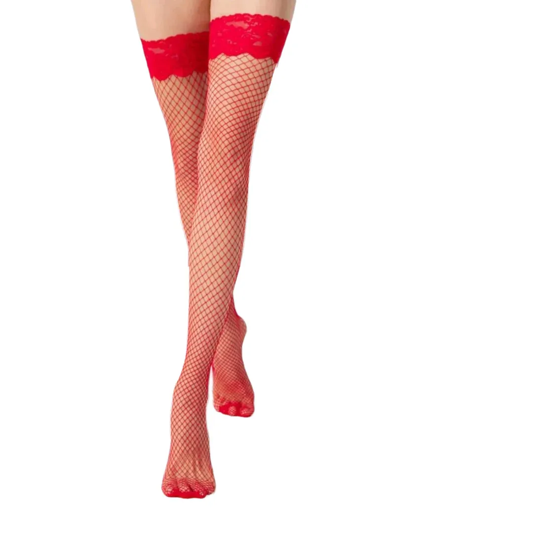 Media Liguero Malla Encaje Roja. 