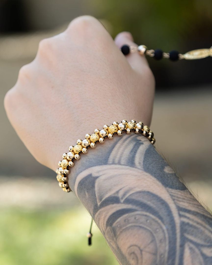 Manilla triple balín 6mm diamantado y 4mm liso 