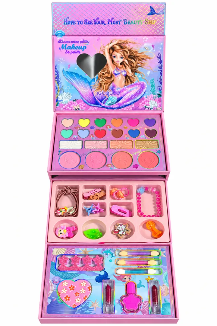 KIT DE MAQUILLAJE INFANTIL CON ACCESORIOS 3 NIVELES
