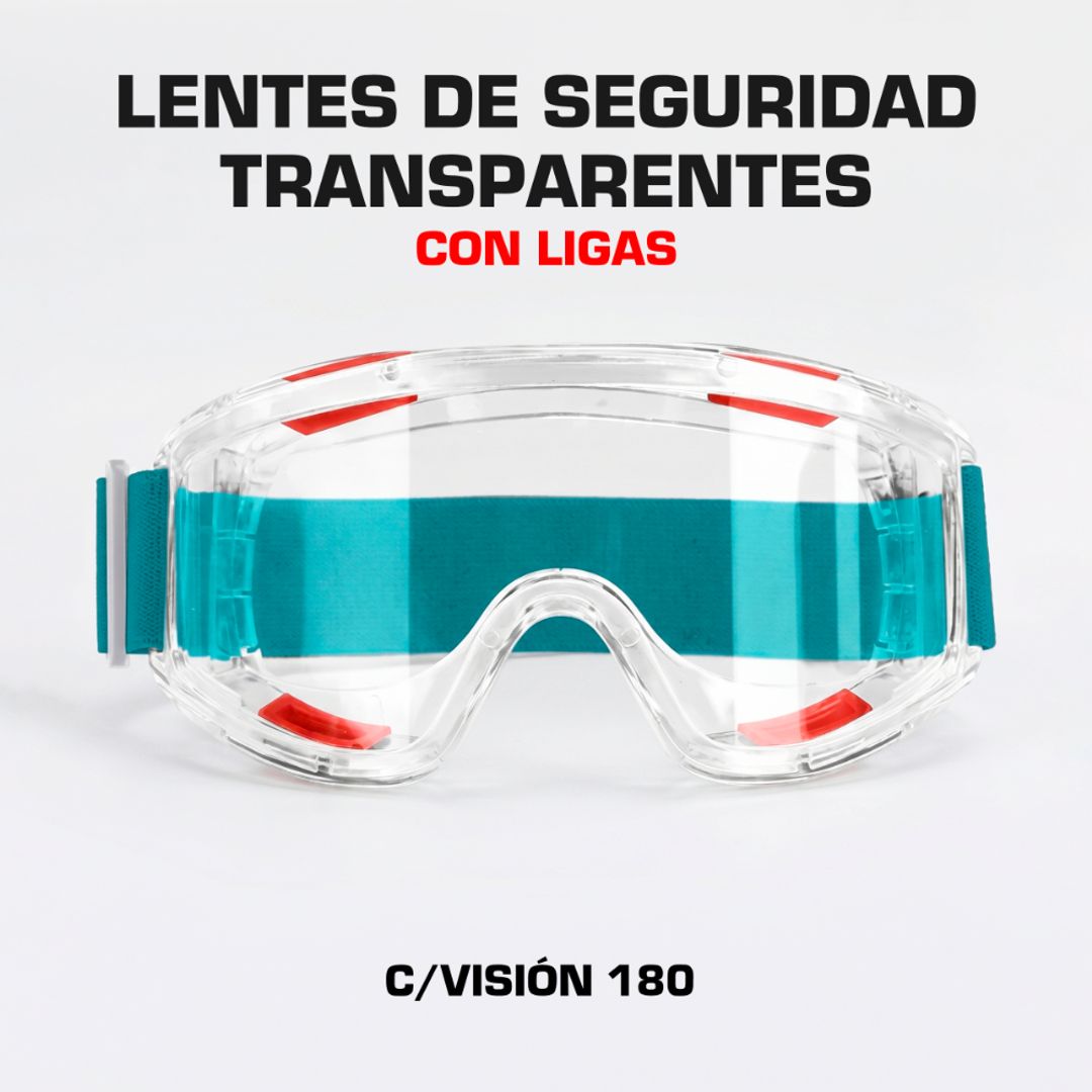 LENTES DE SEGURIDAD TRANSPARENTES CON LIGAS