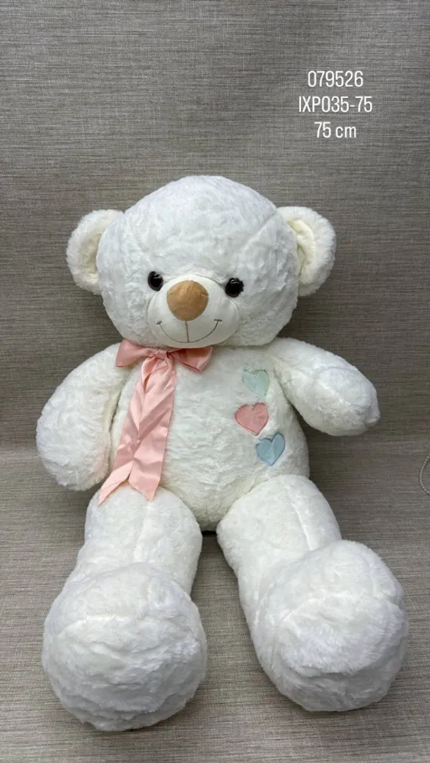 OSO BLANCO CON CORAZONES BORDADOS DE 75 CM 