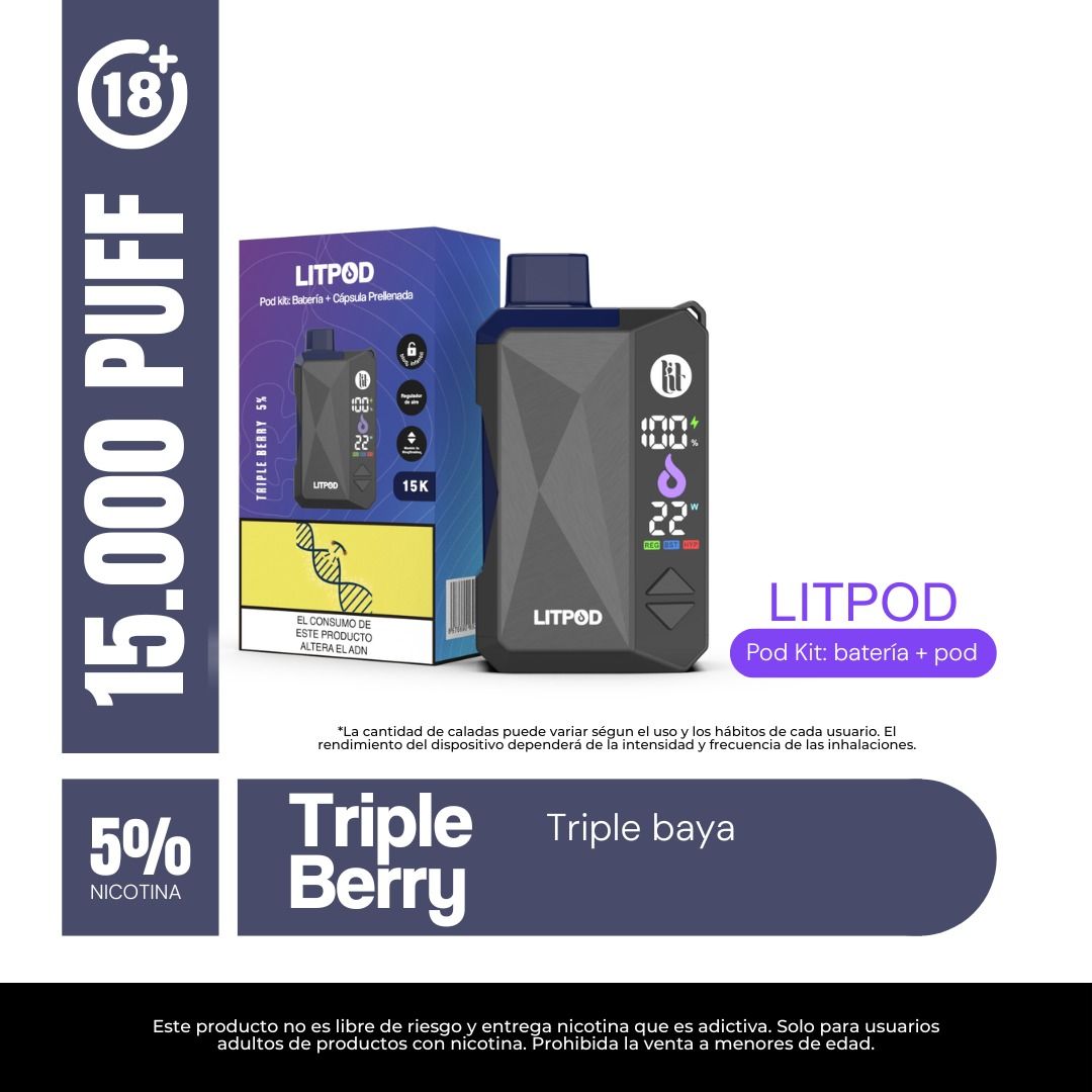 Lit Triple Berry 15.000 Puffs Kit Bateria Y Pod