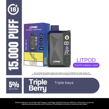 Imagen del producto Lit Triple Berry 15.000 Puffs Kit Bateria Y Pod