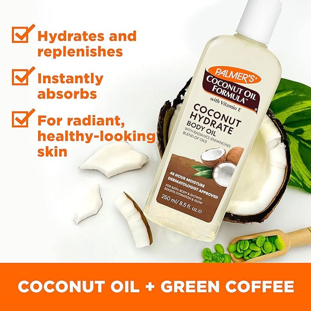 Aceite Corporal de aceite de Coco, hidratante corporal con extracto de café verde, 8.5 onzas