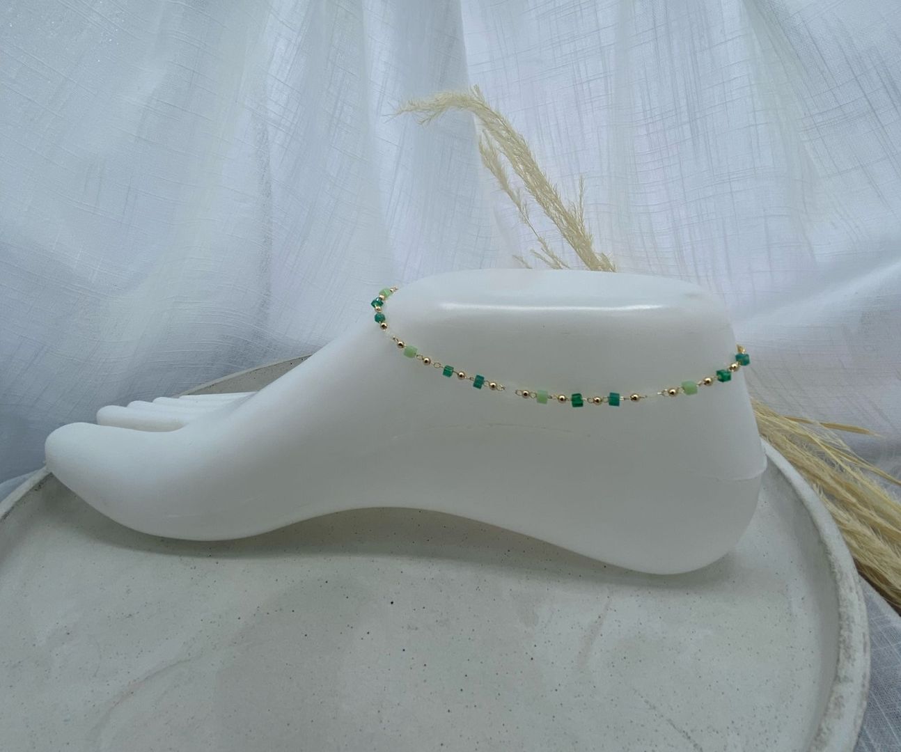 Tobillera, verde, dorado, fantasía