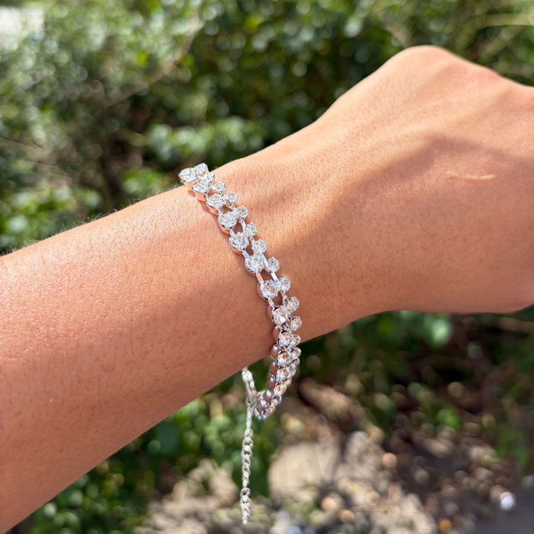 Pulsera doble brillo plata 