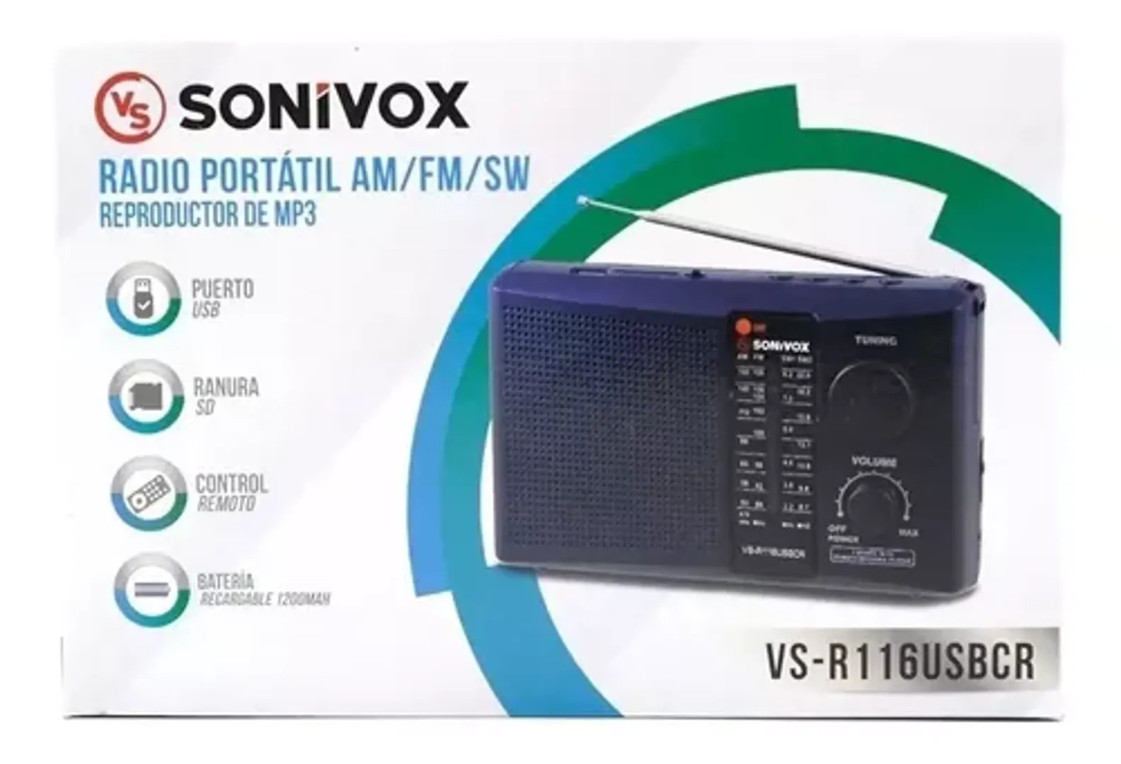 Radio Parlante Inalámbrico Am/ Fm/ Sw Sonivox Vs-r116usbcr